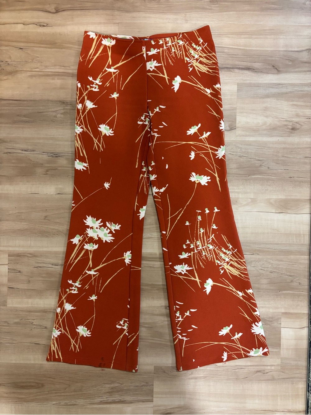 Women's Floral Wide-Leg Pants - Rust
